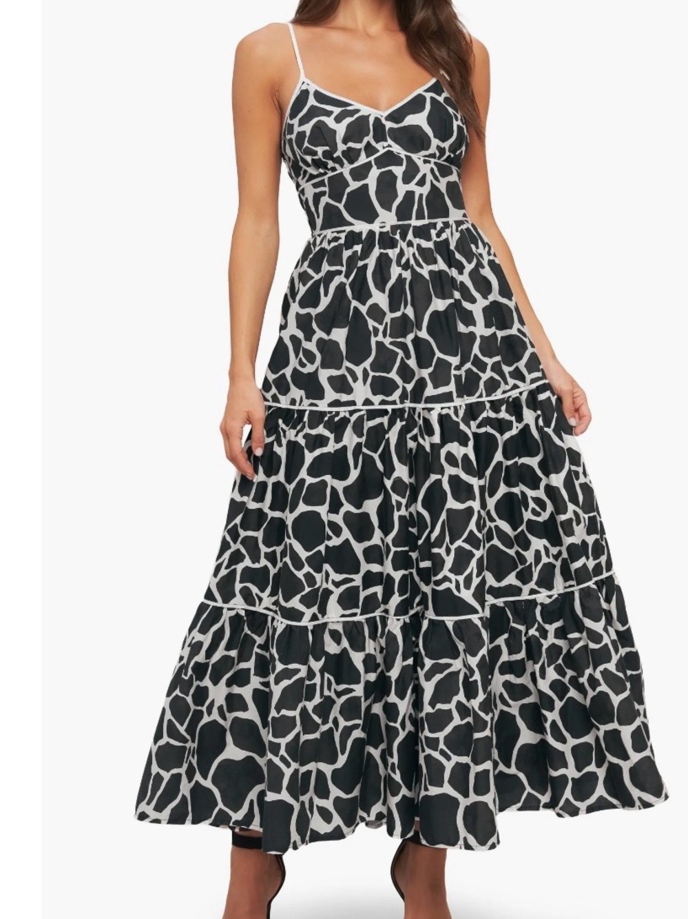 Flying tomato Black & White Giraffe Print Tiered Maxi Dress